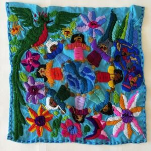 Authentic Guatemalan Embroidered Pillow Huipil 15" Square for Pillow, Craft